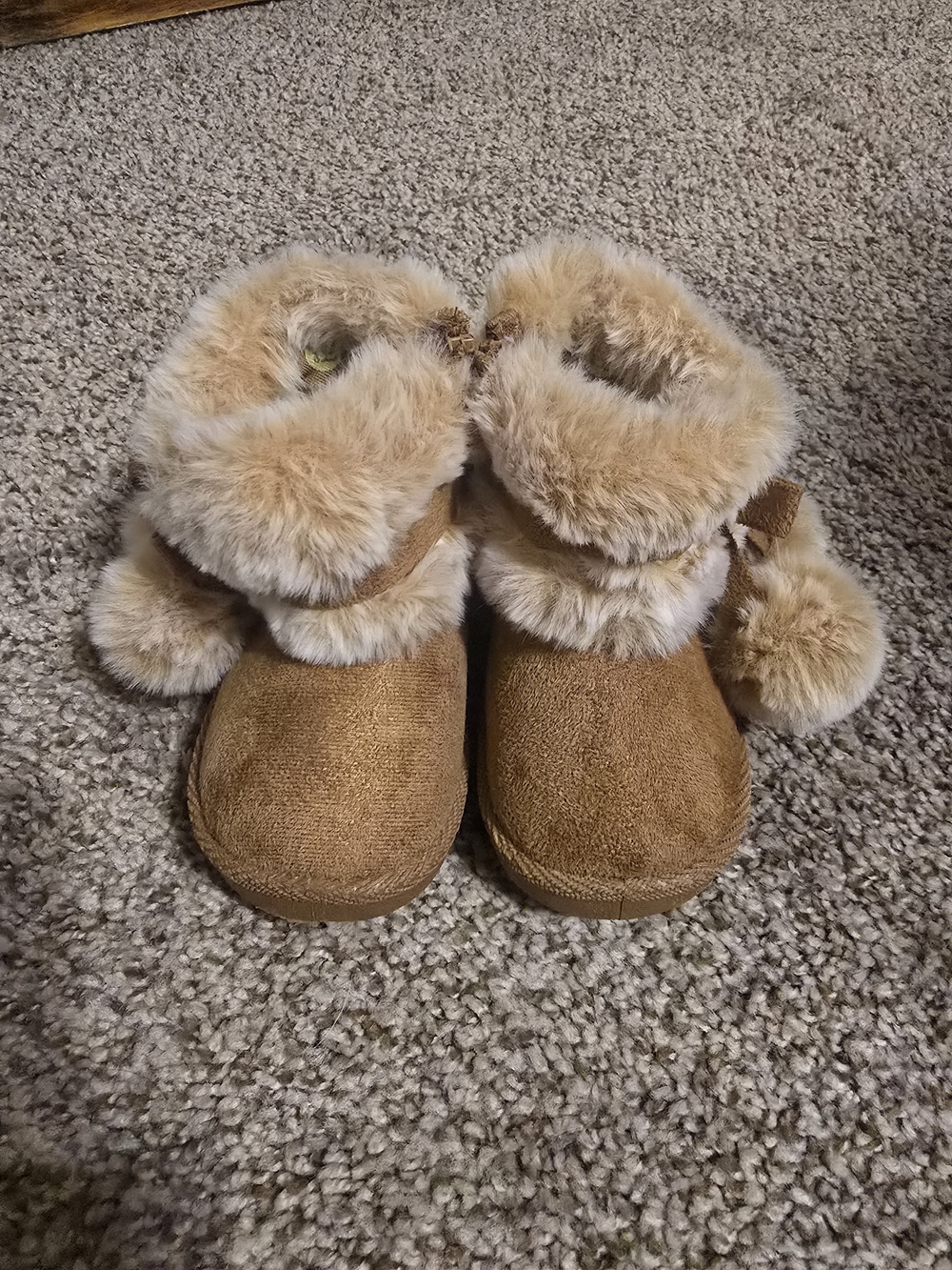 Kids Tan Faux Fur Pom-Pom Booties